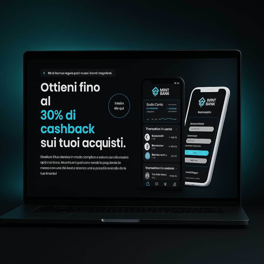Mintbank App Interface with 30% Cashback Offer